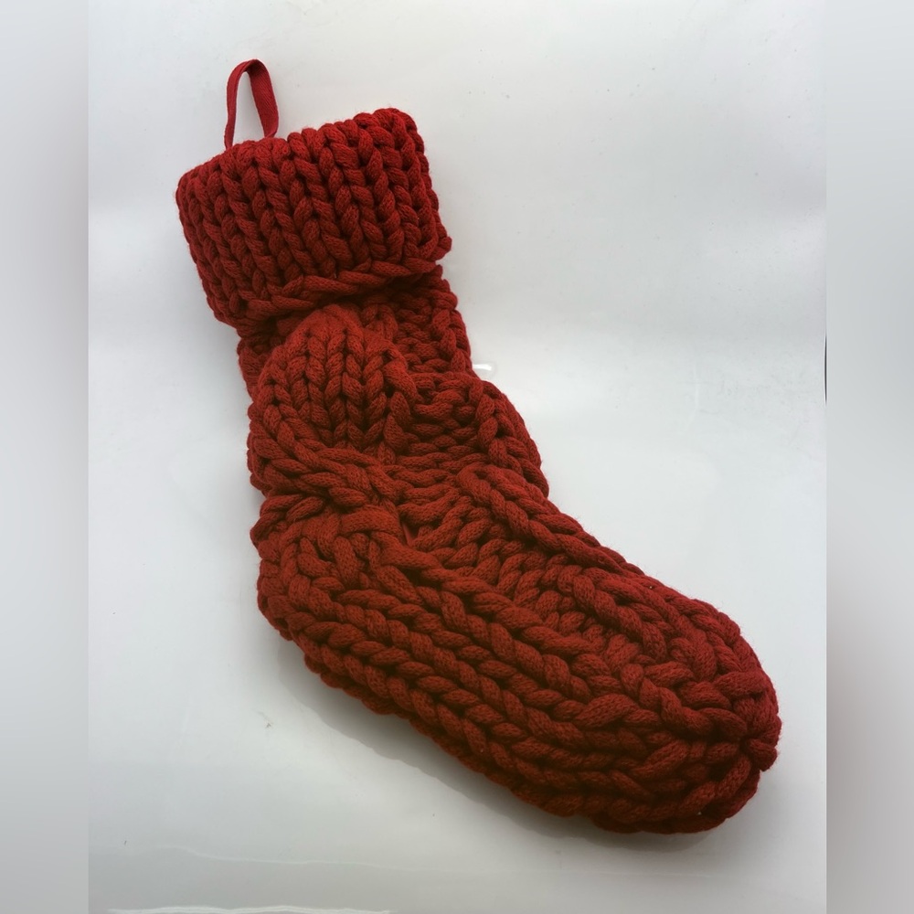 Pottery Barn Red Colossal Chunky Knit Christmas Stocking 7x15 Fully Lined
